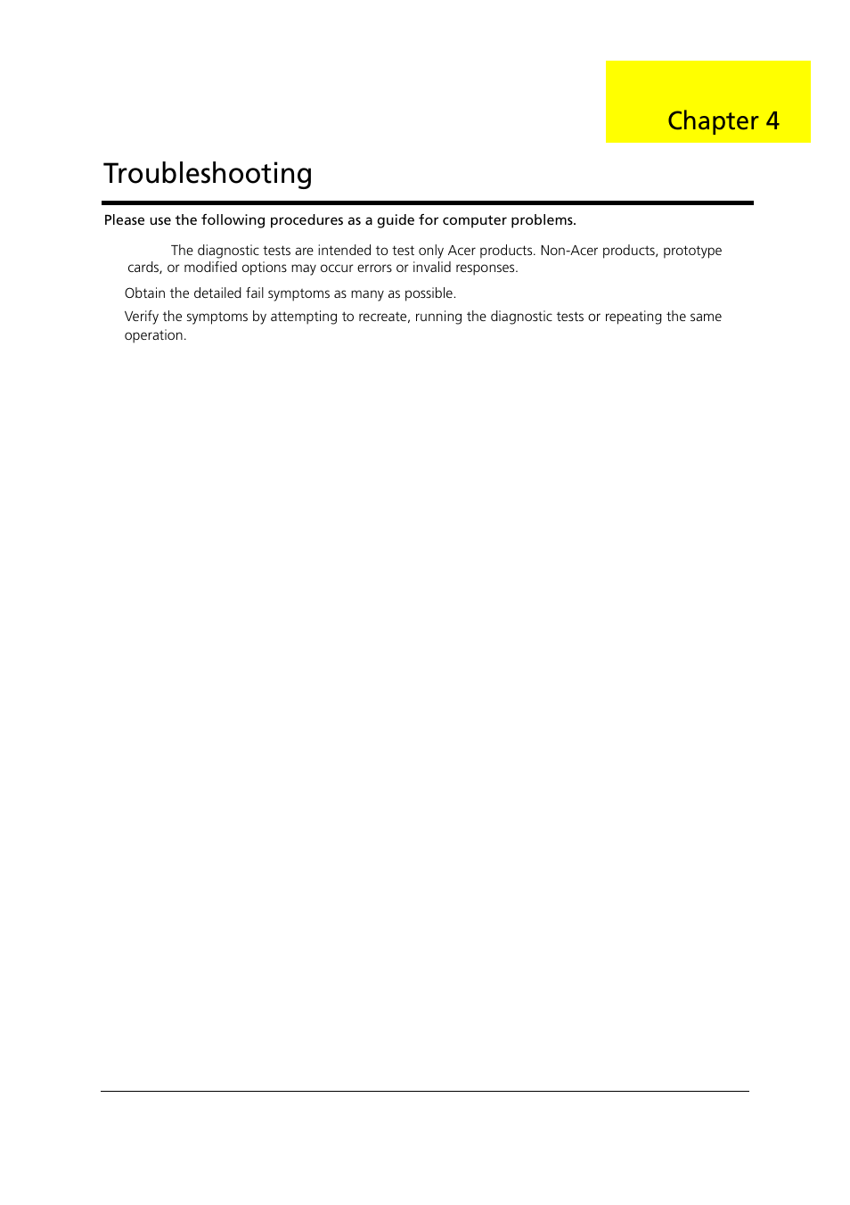 Troubleshooting, Chapter 4 | Acer 1000 User Manual | Page 89 / 122