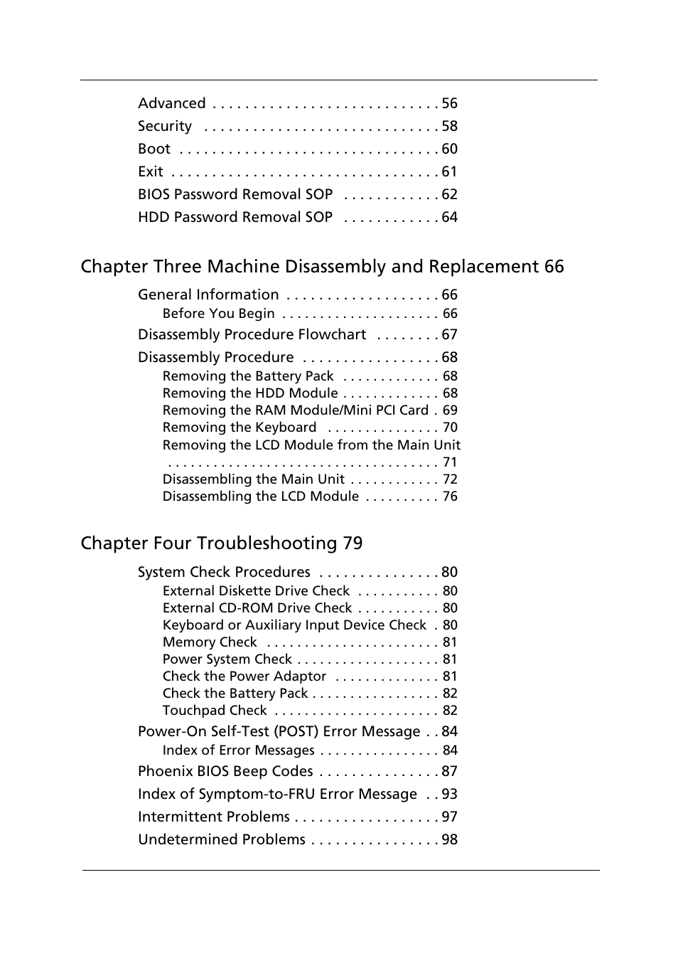 Chapter four troubleshooting 79 | Acer 1000 User Manual | Page 9 / 122