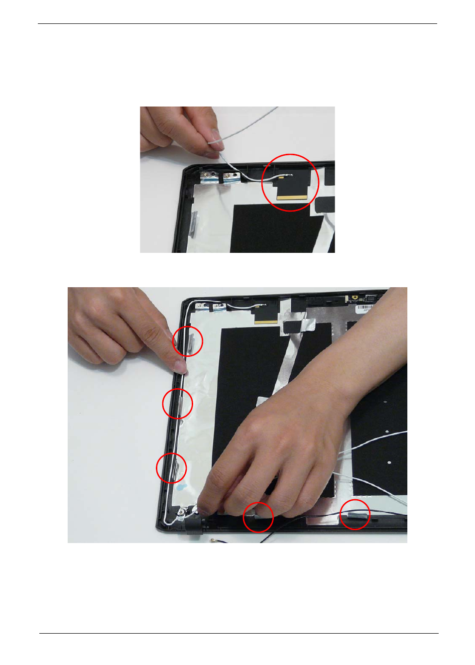 Lcd module reassembly procedure, Replacing the antennas | Acer 5538 User Manual | Page 113 / 226