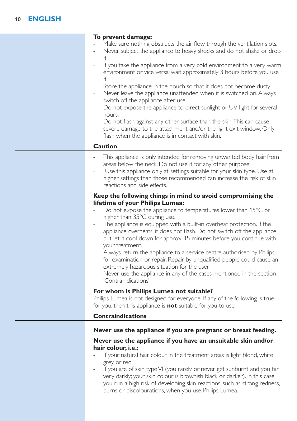Philips Lumea IPL Haarentfernungssystem User Manual | Page 10 / 102