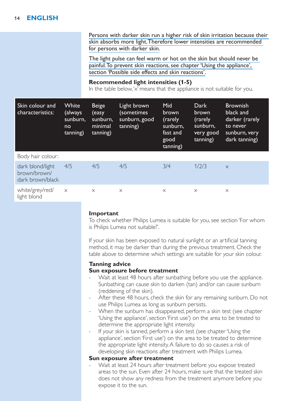 Philips Lumea IPL Haarentfernungssystem User Manual | Page 14 / 102