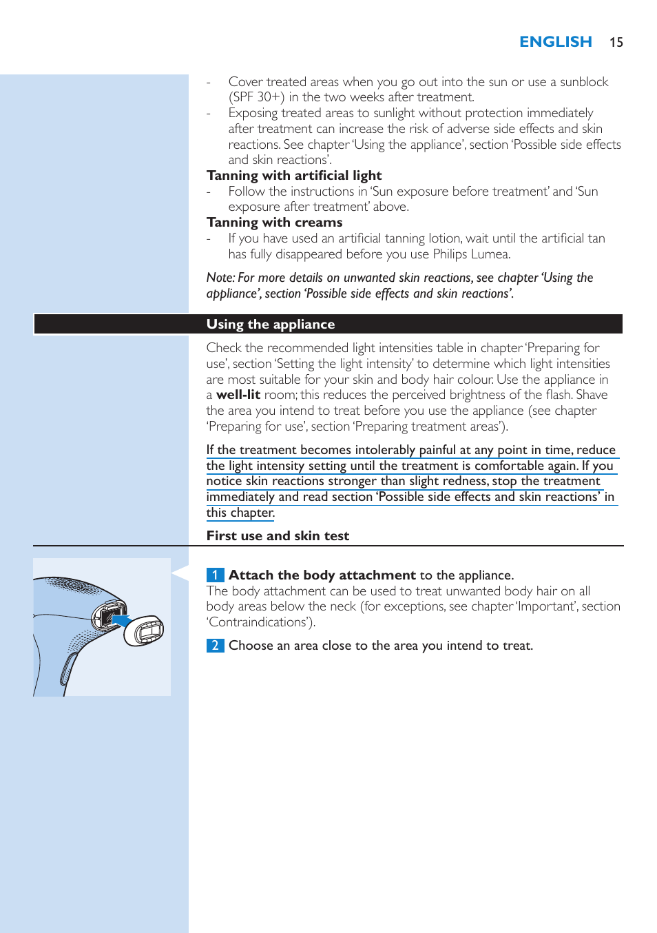 Philips Lumea IPL Haarentfernungssystem User Manual | Page 15 / 102