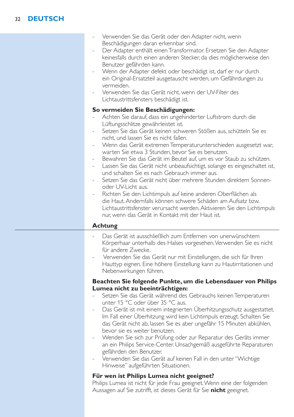 Philips Lumea IPL Haarentfernungssystem User Manual | Page 32 / 102