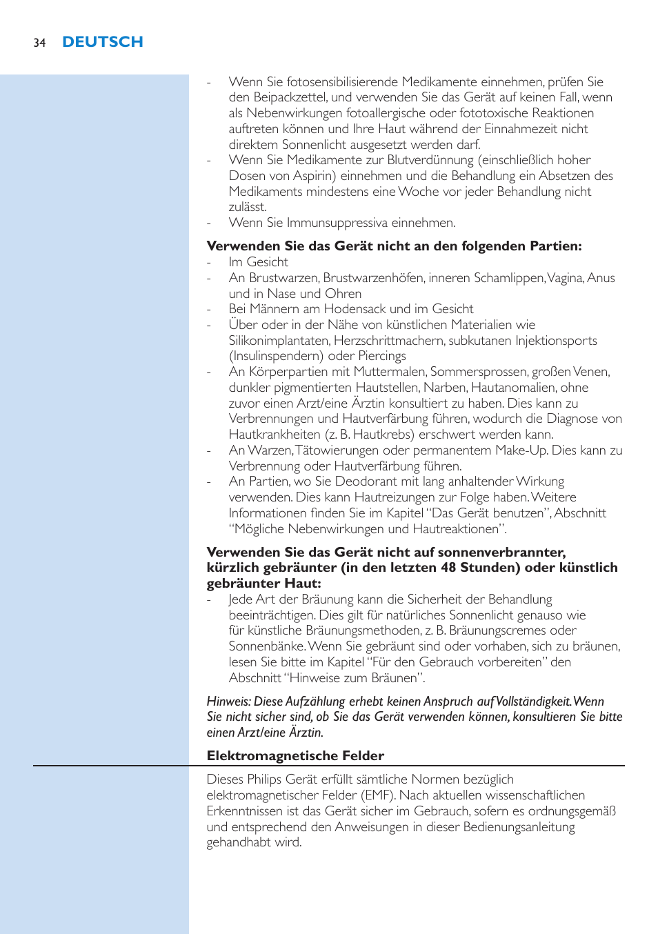 Philips Lumea IPL Haarentfernungssystem User Manual | Page 34 / 102