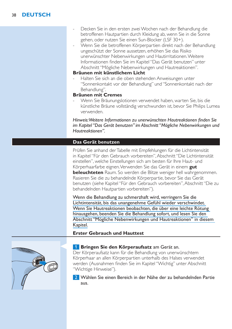 Philips Lumea IPL Haarentfernungssystem User Manual | Page 38 / 102