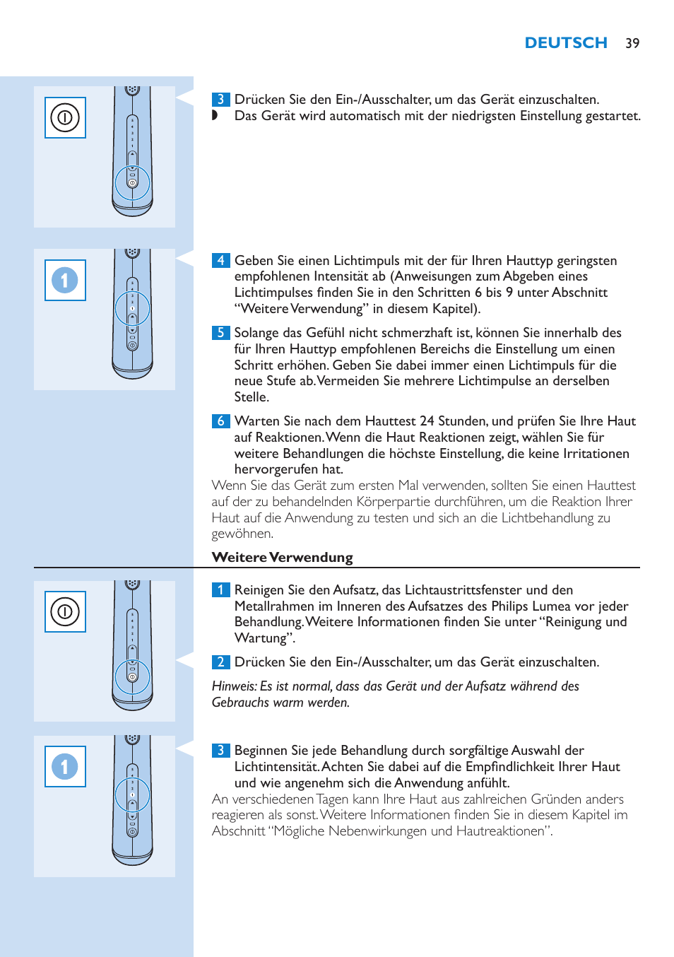 Philips Lumea IPL Haarentfernungssystem User Manual | Page 39 / 102