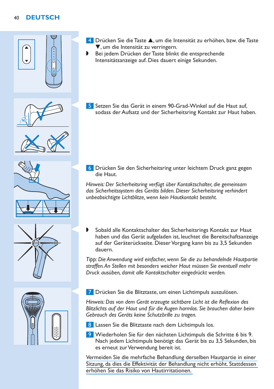 Philips Lumea IPL Haarentfernungssystem User Manual | Page 40 / 102