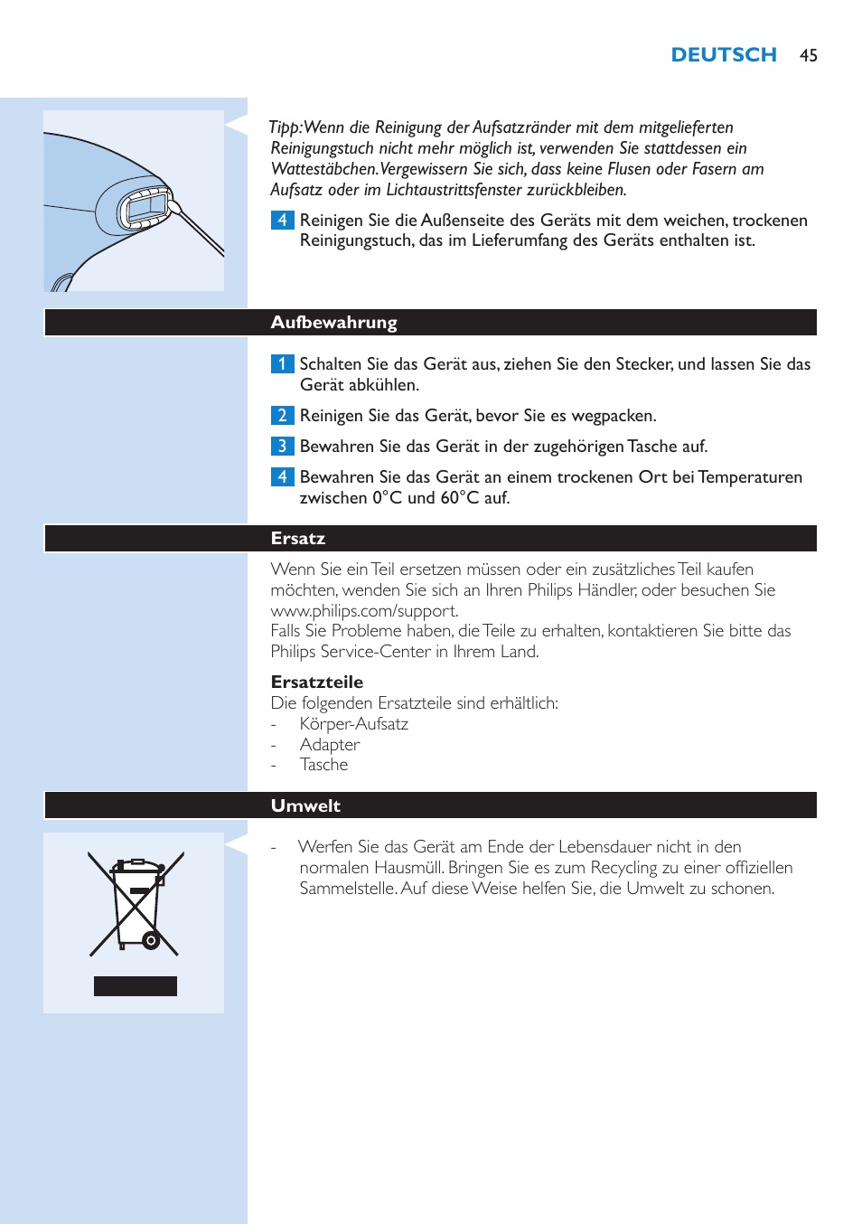 Philips Lumea IPL Haarentfernungssystem User Manual | Page 45 / 102