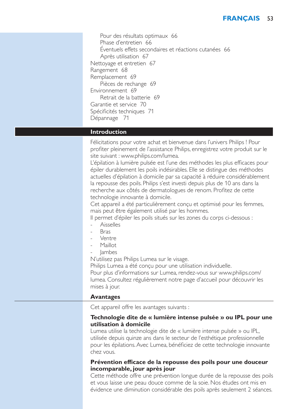 Philips Lumea IPL Haarentfernungssystem User Manual | Page 53 / 102