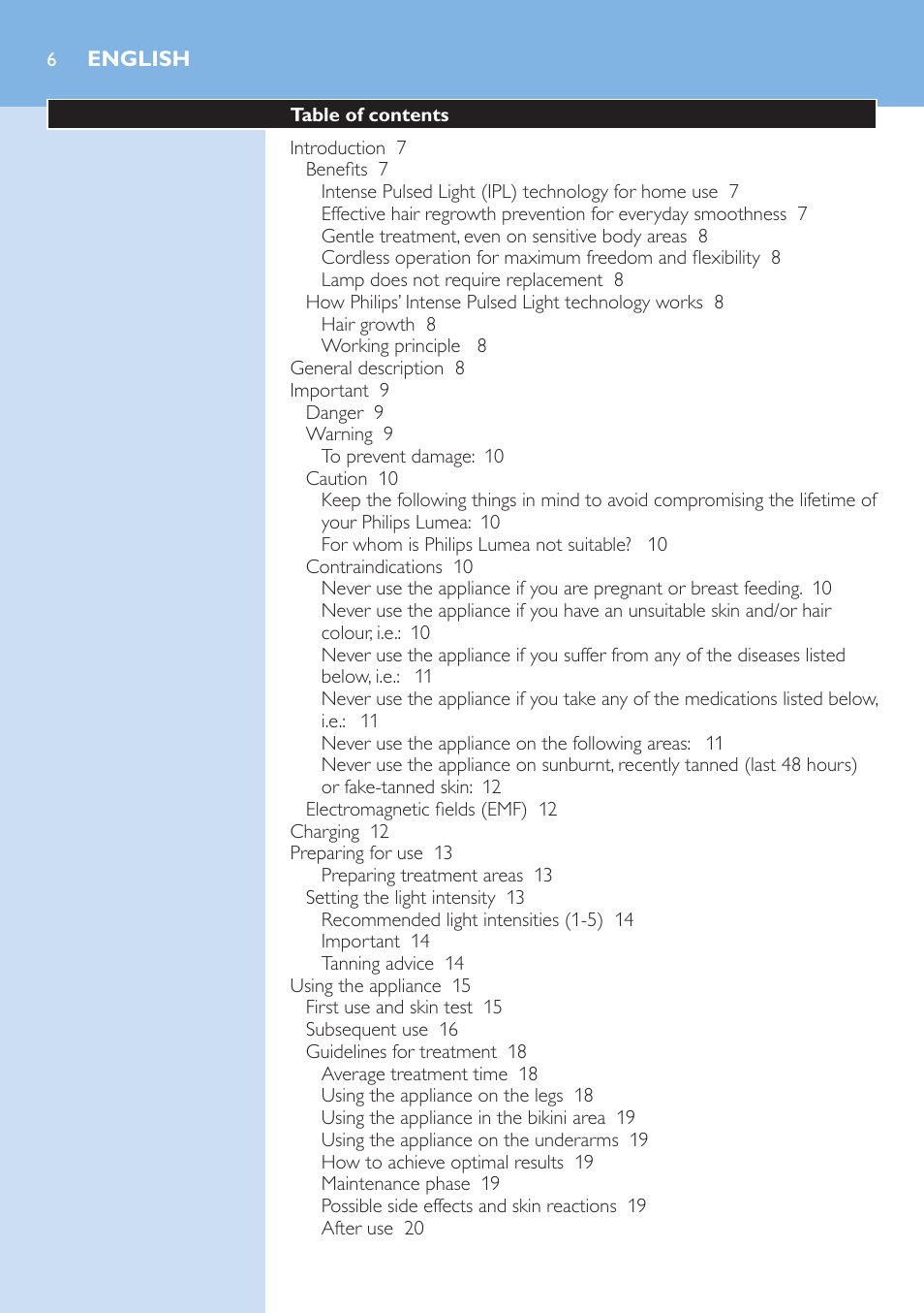 English | Philips Lumea IPL Haarentfernungssystem User Manual | Page 6 / 102