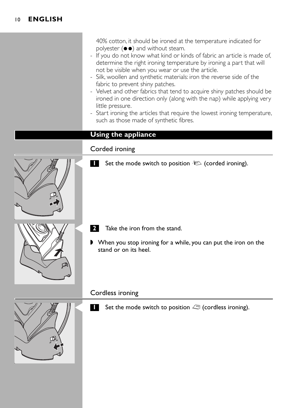 Philips Kabelloses Dampfbügeleisen User Manual | Page 10 / 90
