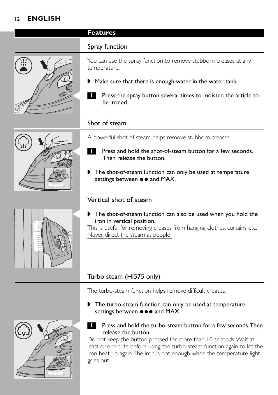 Philips Kabelloses Dampfbügeleisen User Manual | Page 12 / 90