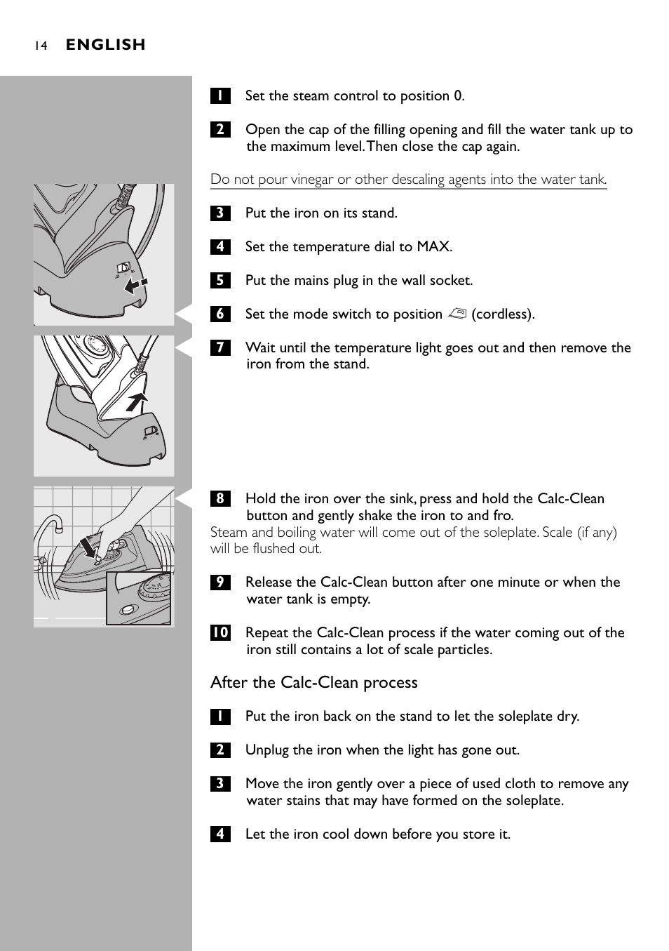 Philips Kabelloses Dampfbügeleisen User Manual | Page 14 / 90