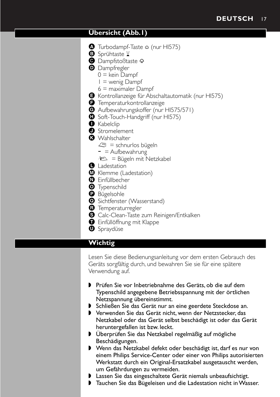 Deutsch 17 | Philips Kabelloses Dampfbügeleisen User Manual | Page 17 / 90