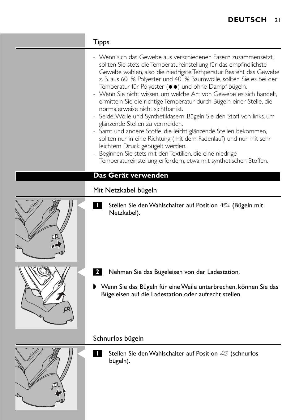 Philips Kabelloses Dampfbügeleisen User Manual | Page 21 / 90