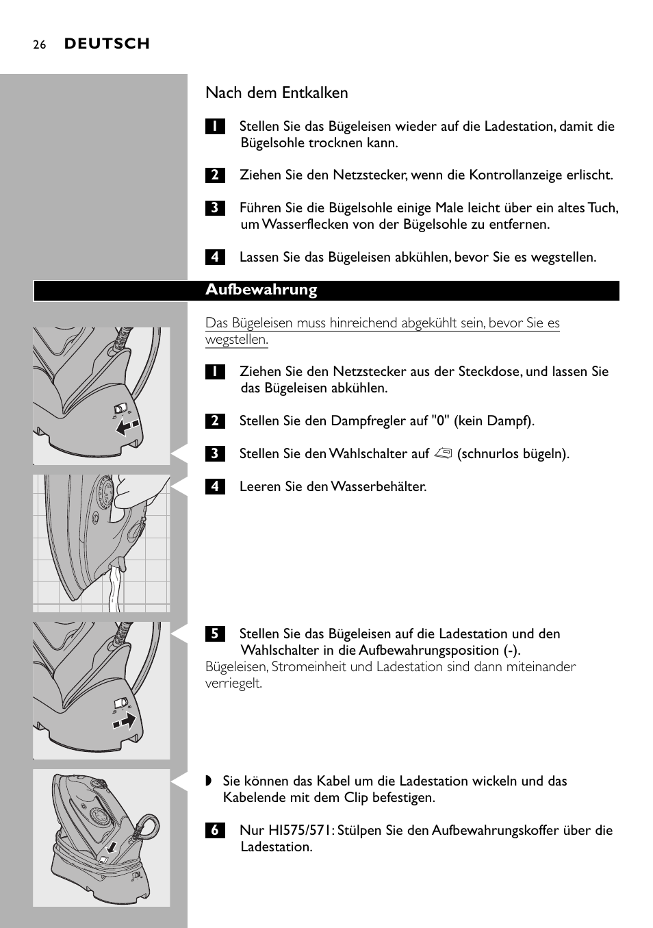 Nach dem entkalken | Philips Kabelloses Dampfbügeleisen User Manual | Page 26 / 90