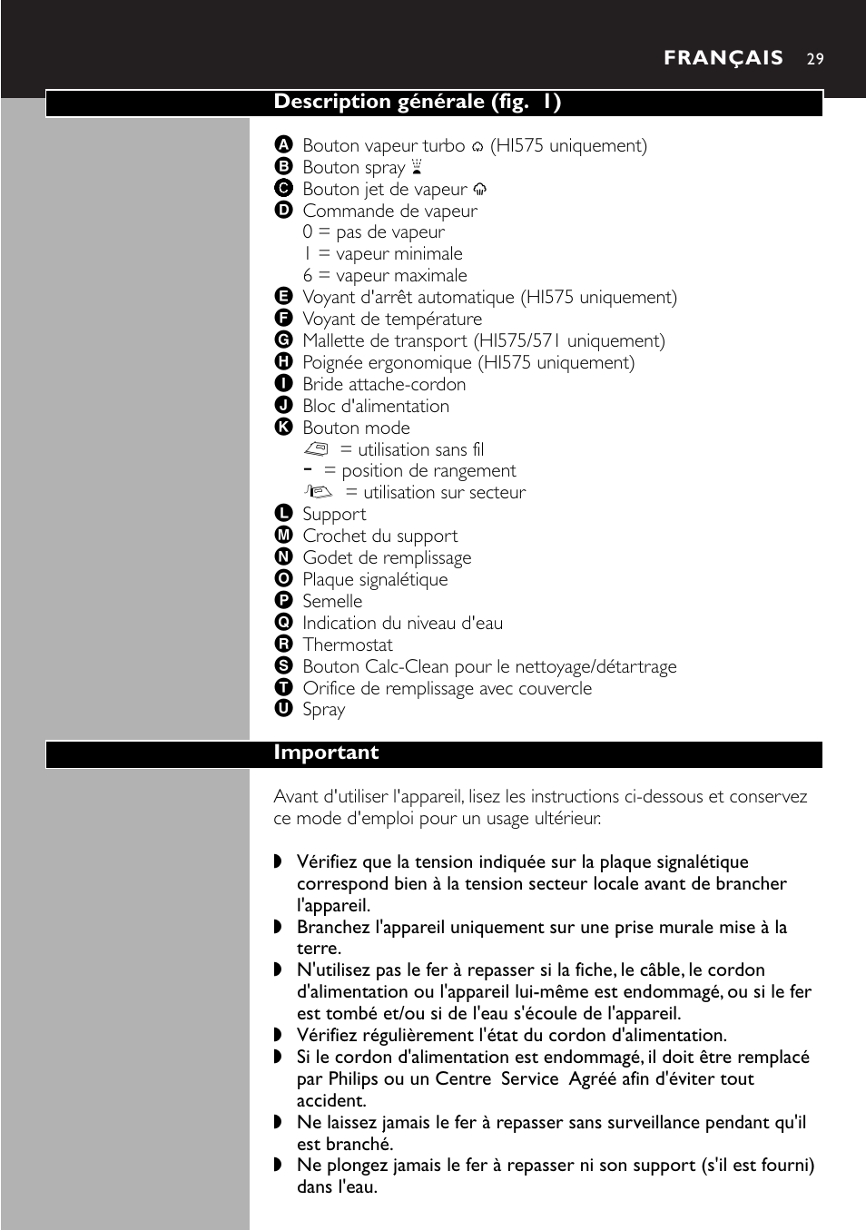 Français 29 | Philips Kabelloses Dampfbügeleisen User Manual | Page 29 / 90