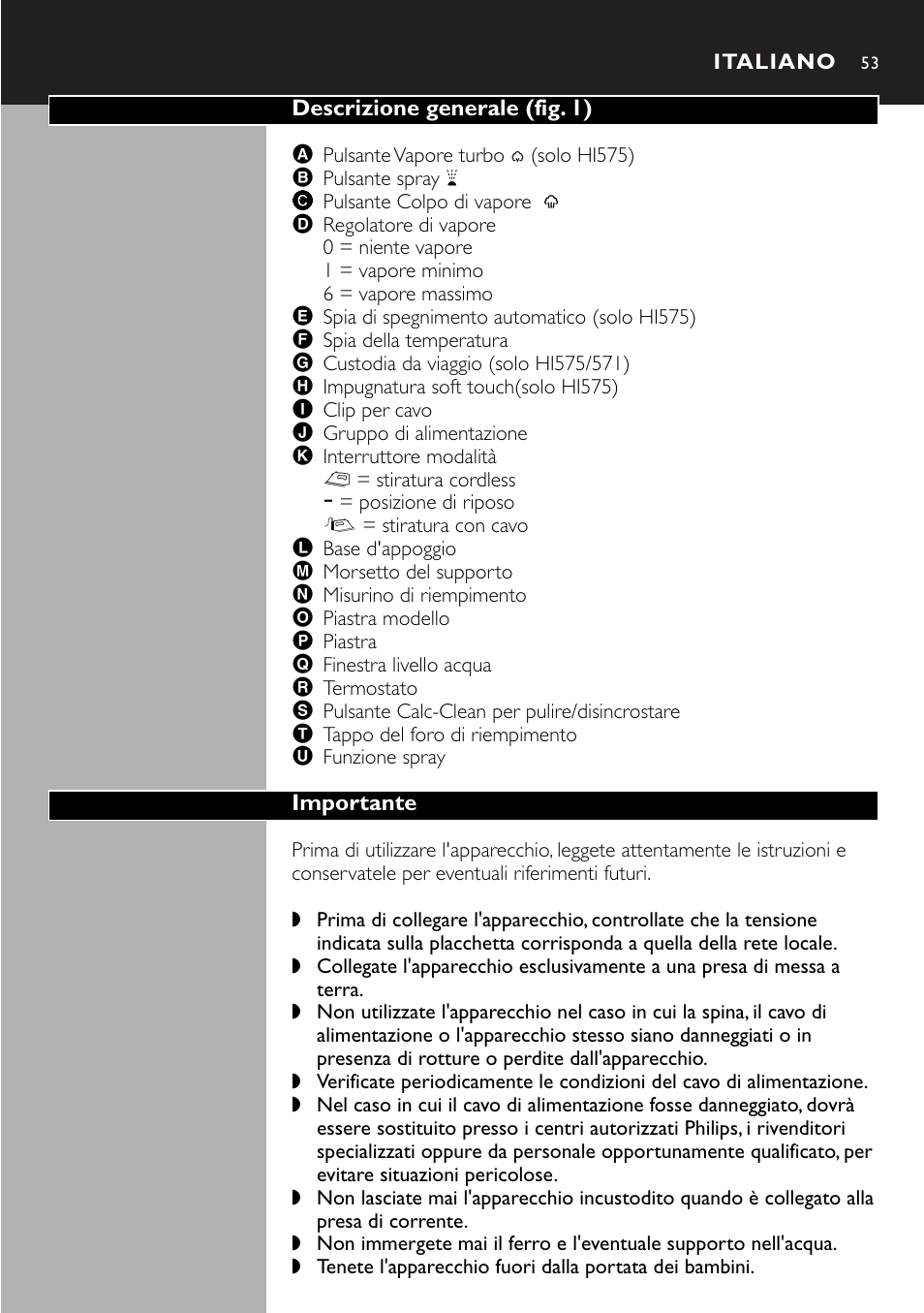 Italiano 53 | Philips Kabelloses Dampfbügeleisen User Manual | Page 53 / 90