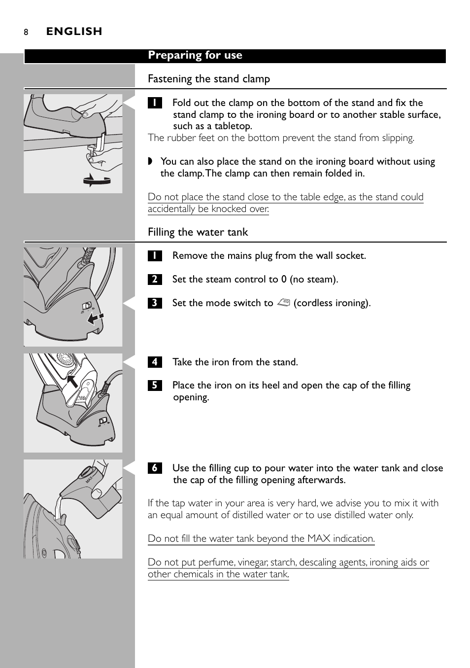 Philips Kabelloses Dampfbügeleisen User Manual | Page 8 / 90