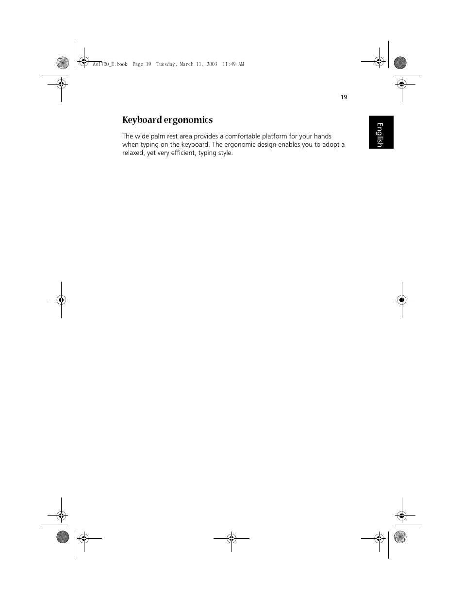 Keyboard ergonomics | Acer 1700 User Manual | Page 29 / 103