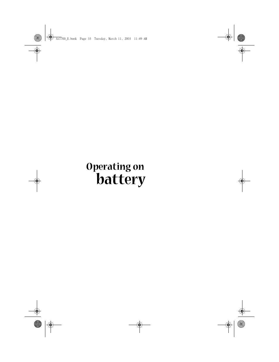 Operating on battery power, Battery | Acer 1700 User Manual | Page 43 / 103