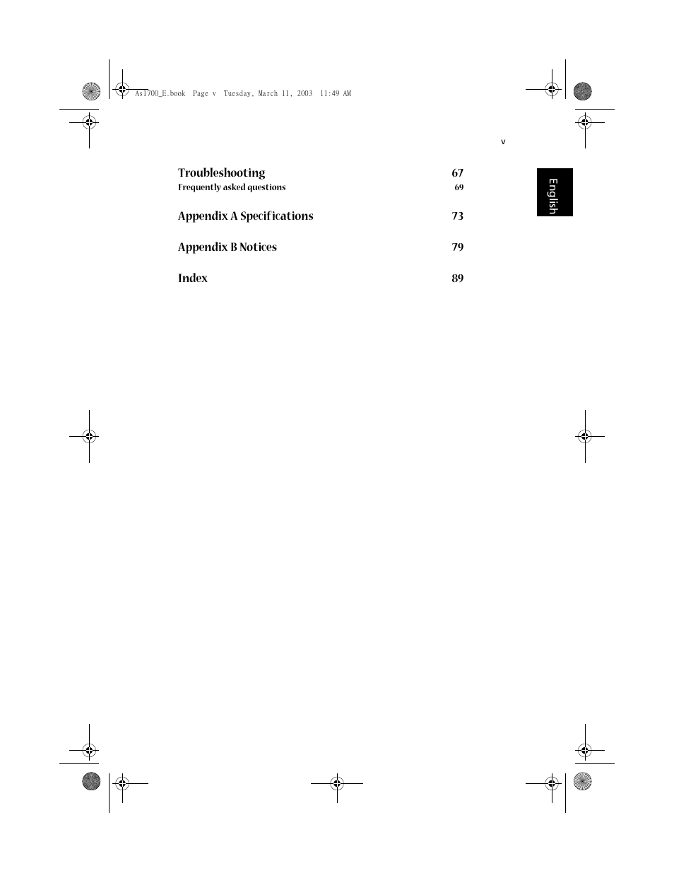Acer 1700 User Manual | Page 5 / 103