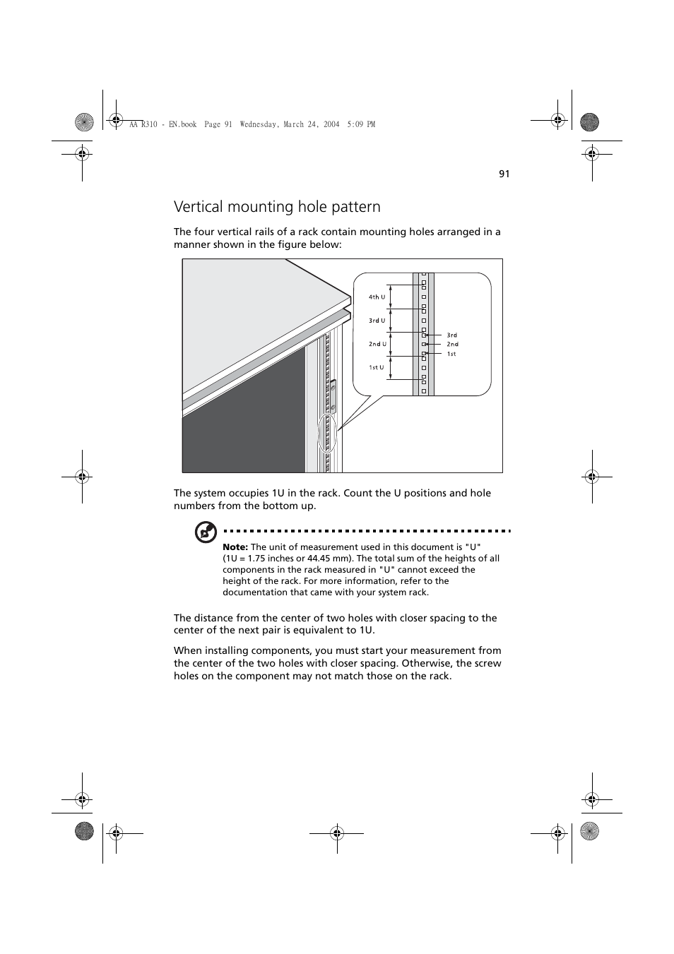 Vertical mounting hole pattern | Acer Altos R310 User Manual | Page 101 / 122