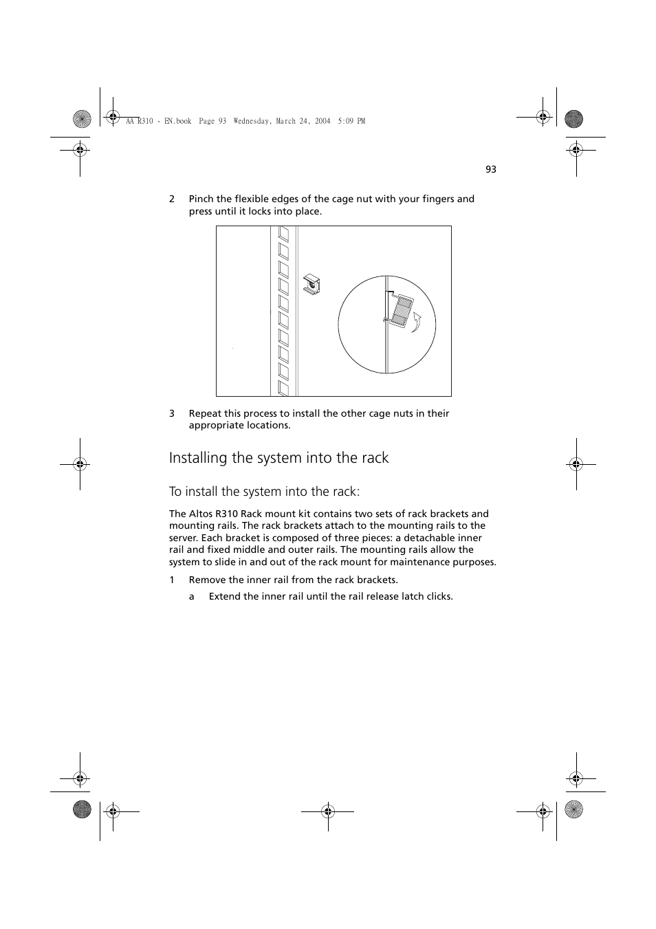 Installing the system into the rack, To install the system into the rack | Acer Altos R310 User Manual | Page 103 / 122