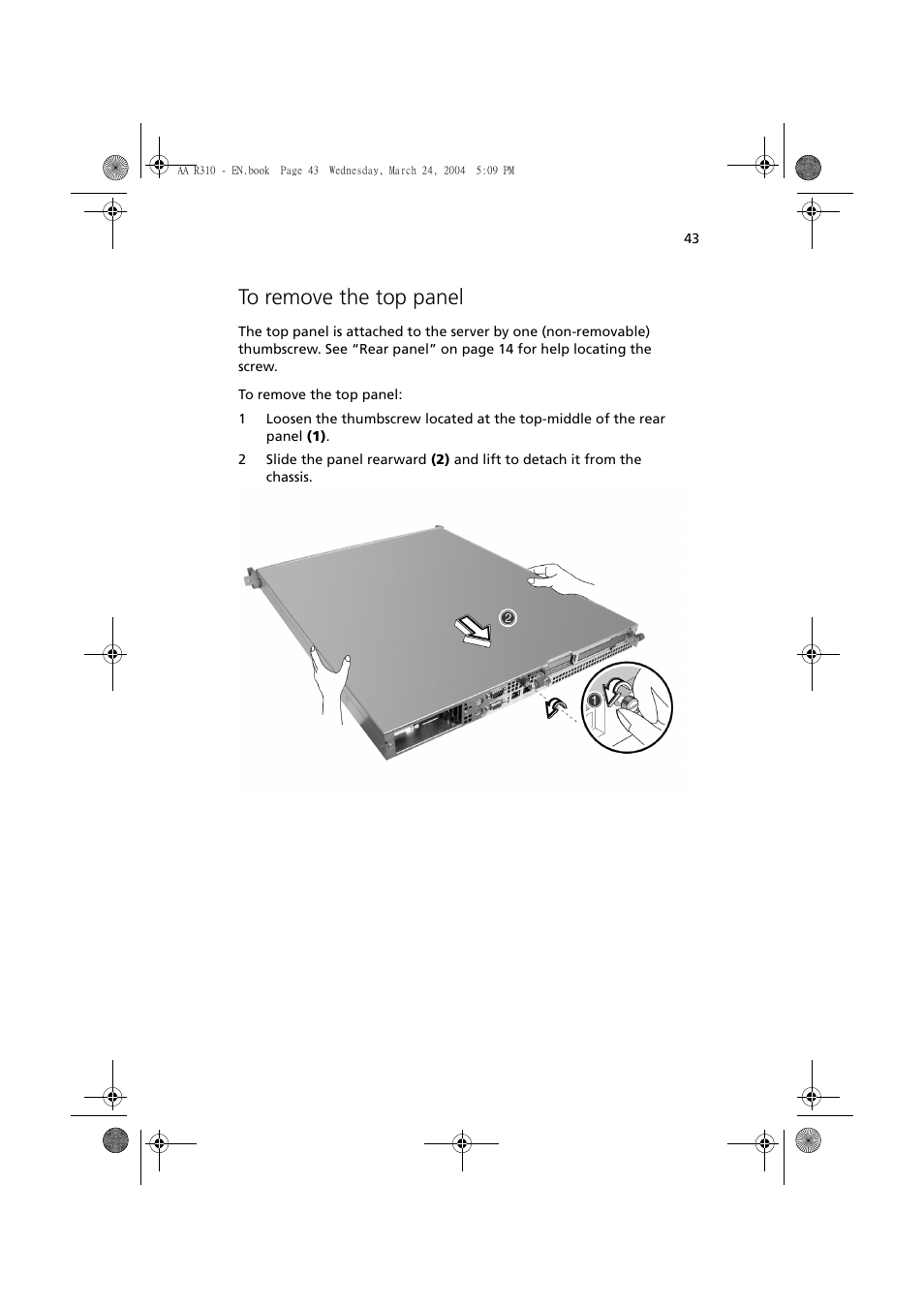 To remove the top panel | Acer Altos R310 User Manual | Page 53 / 122