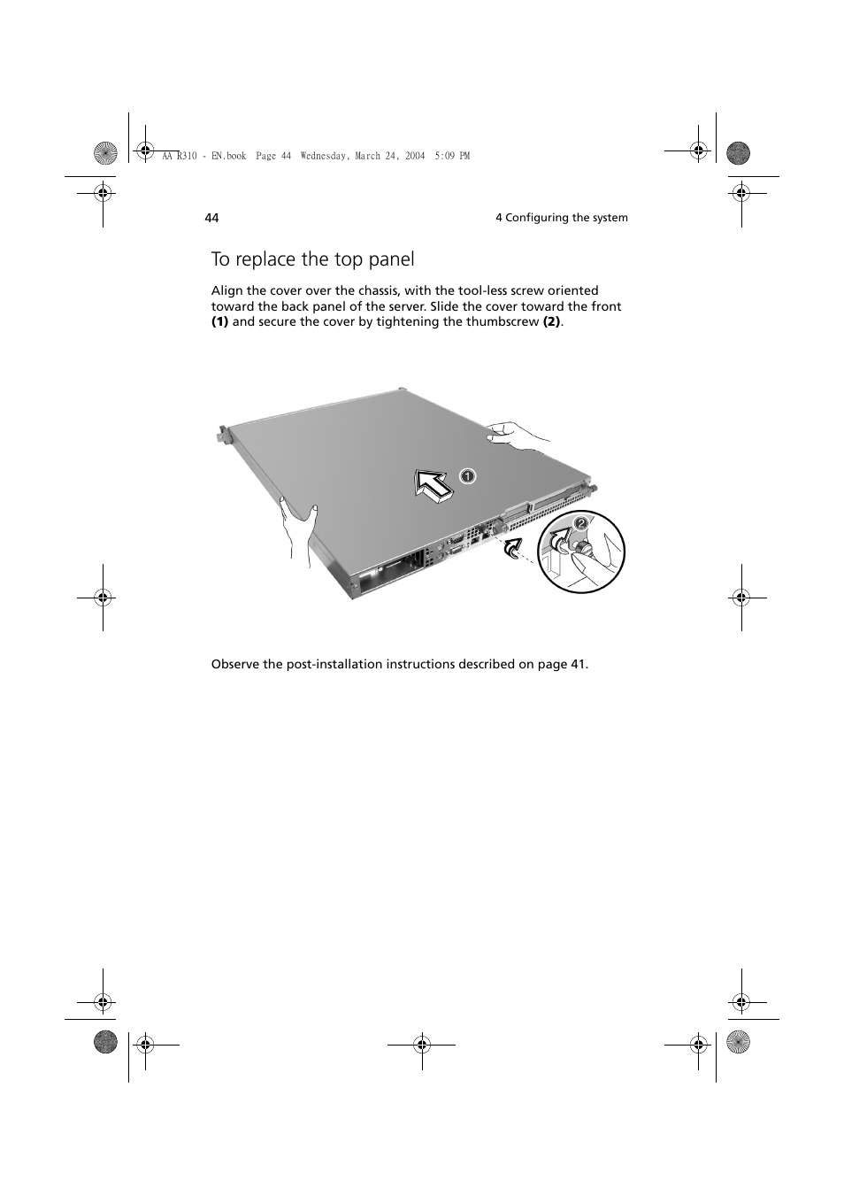 To replace the top panel | Acer Altos R310 User Manual | Page 54 / 122