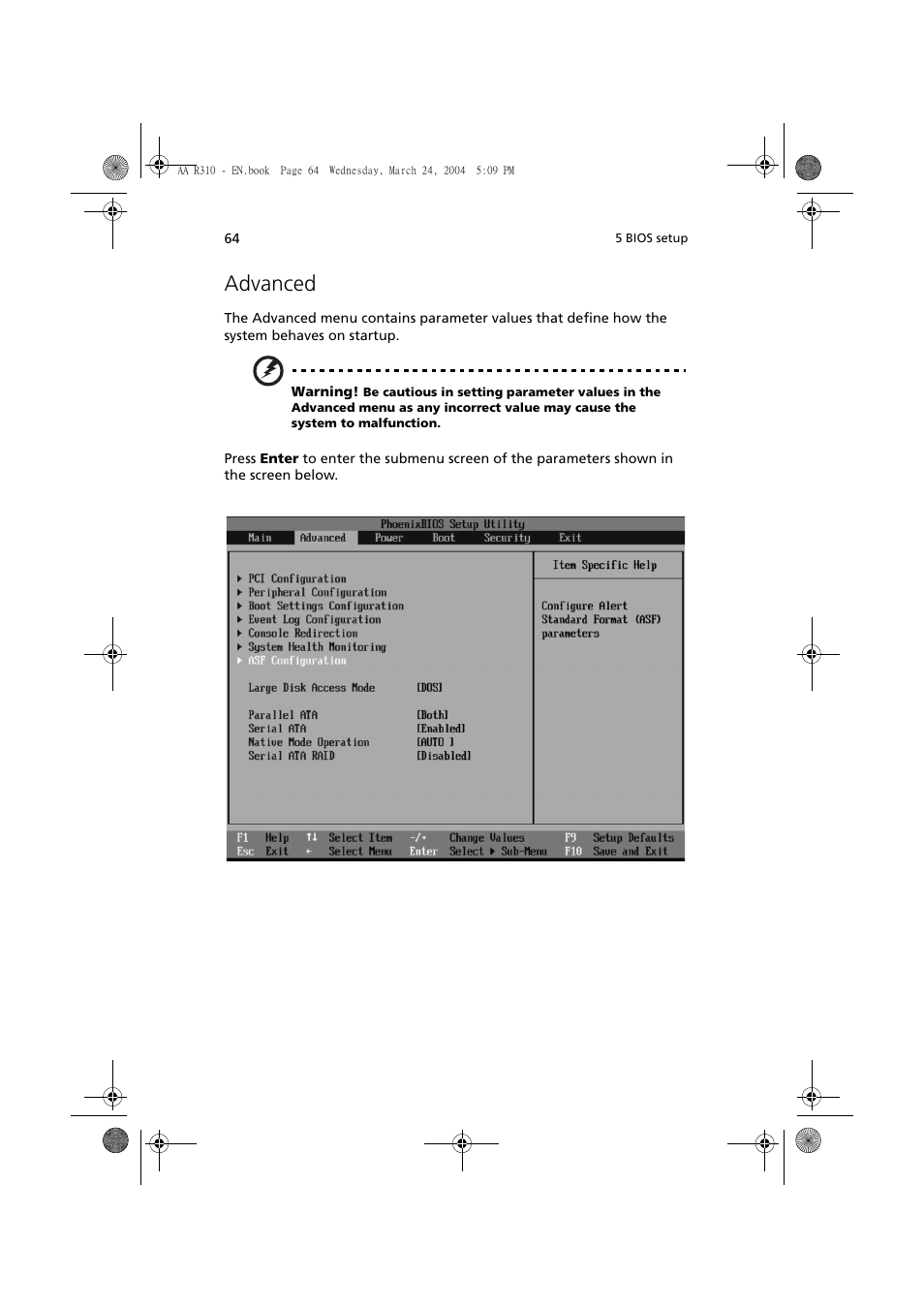 Advanced | Acer Altos R310 User Manual | Page 74 / 122