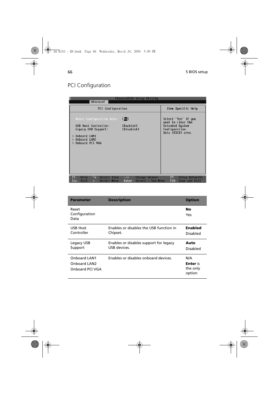 Pci configuration | Acer Altos R310 User Manual | Page 76 / 122