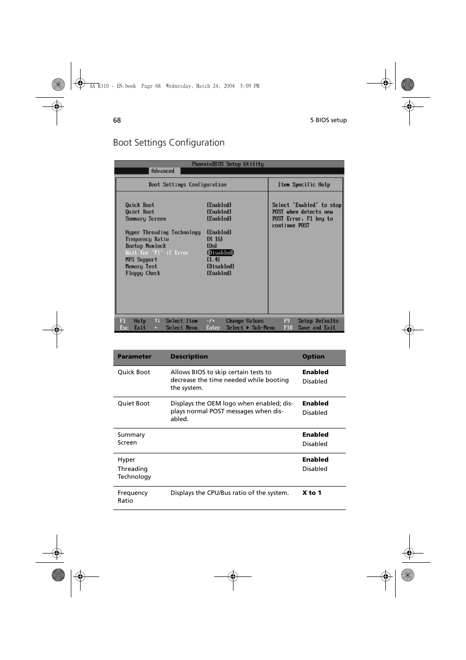 Boot settings configuration | Acer Altos R310 User Manual | Page 78 / 122