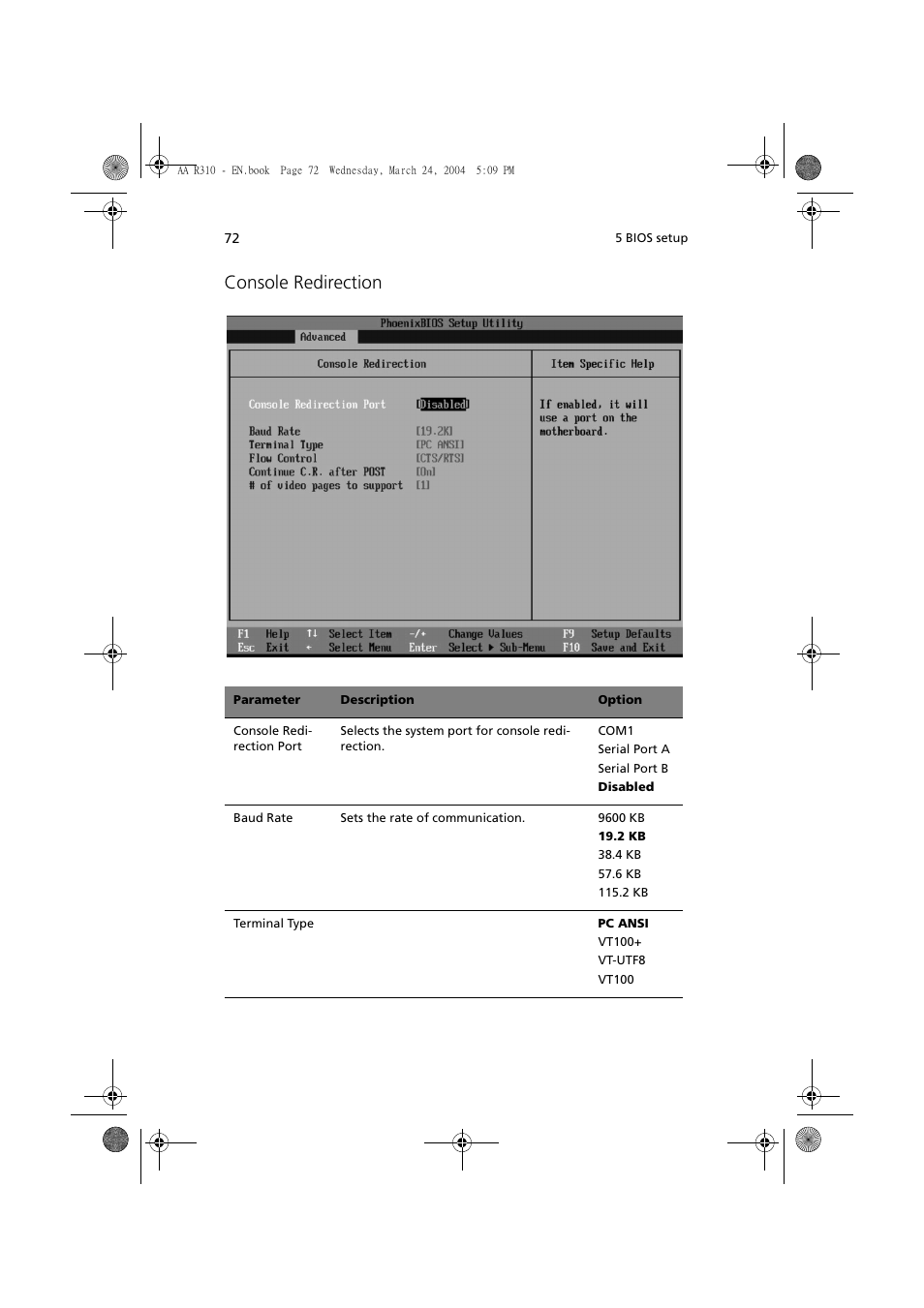 Console redirection | Acer Altos R310 User Manual | Page 82 / 122