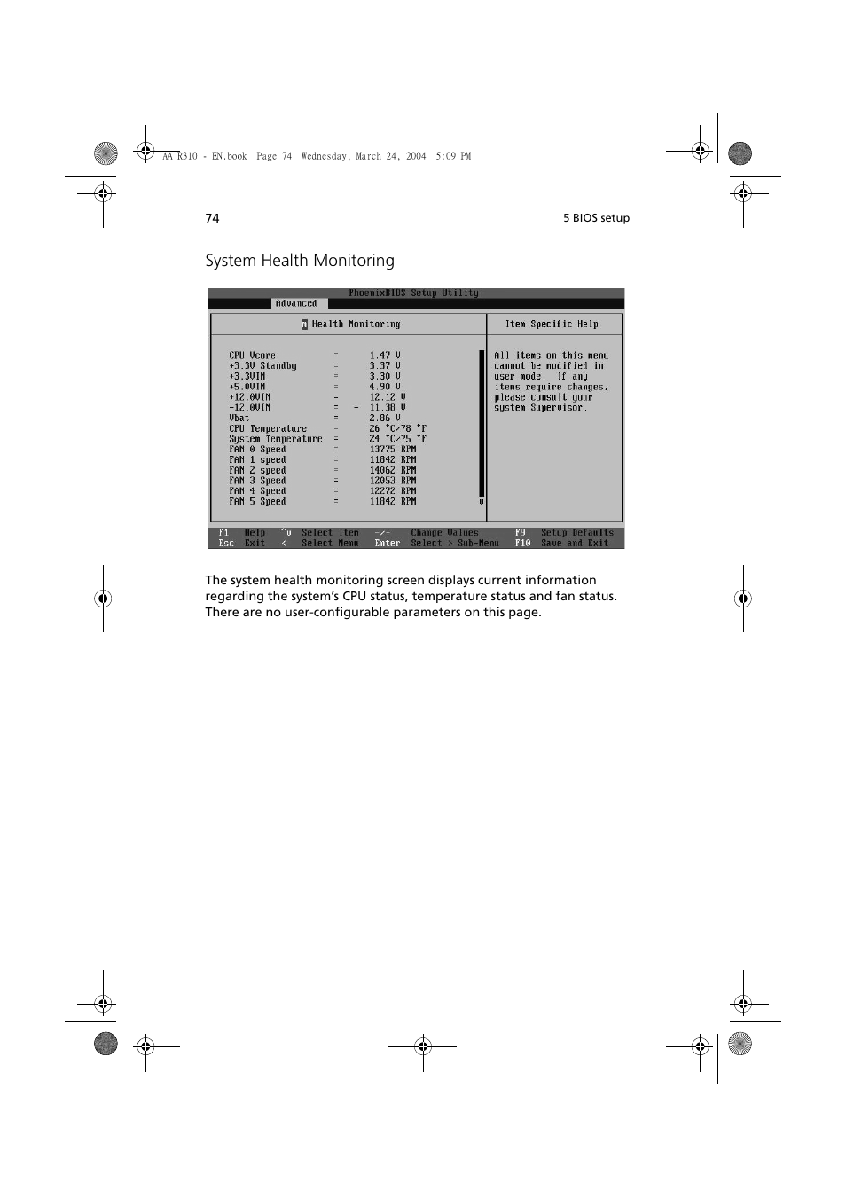 System health monitoring | Acer Altos R310 User Manual | Page 84 / 122