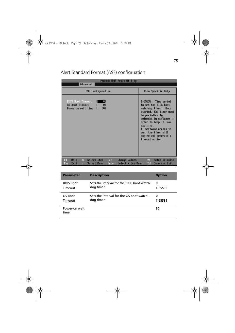 Alert standard format (asf) configruation | Acer Altos R310 User Manual | Page 85 / 122