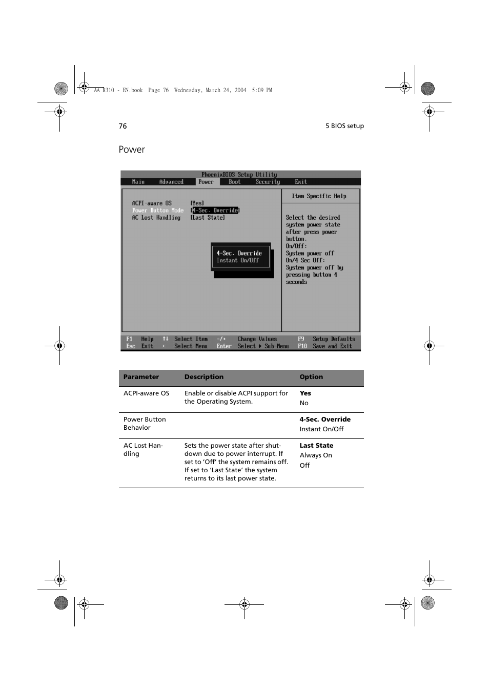 Power | Acer Altos R310 User Manual | Page 86 / 122