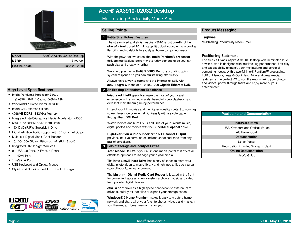 Multitasking productivity made small | Acer AX3910-U2032 User Manual | Page 2 / 3