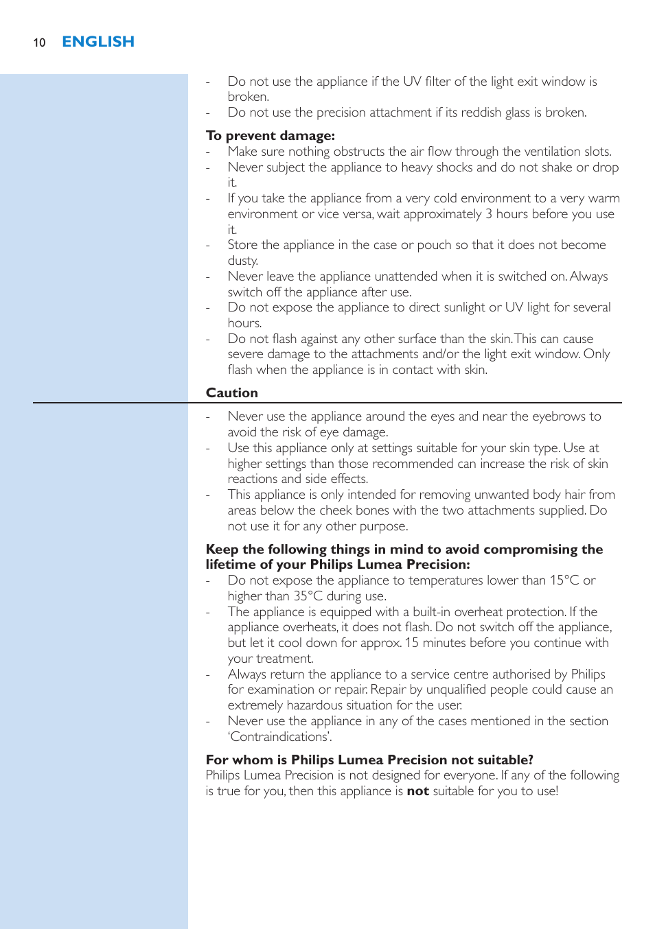 Philips Lumea Precision IPL Haarentfernungssystem User Manual | Page 10 / 110