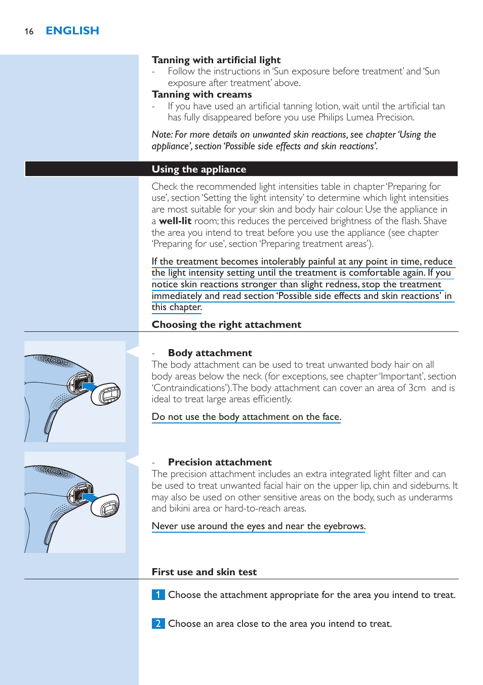 Philips Lumea Precision IPL Haarentfernungssystem User Manual | Page 16 / 110