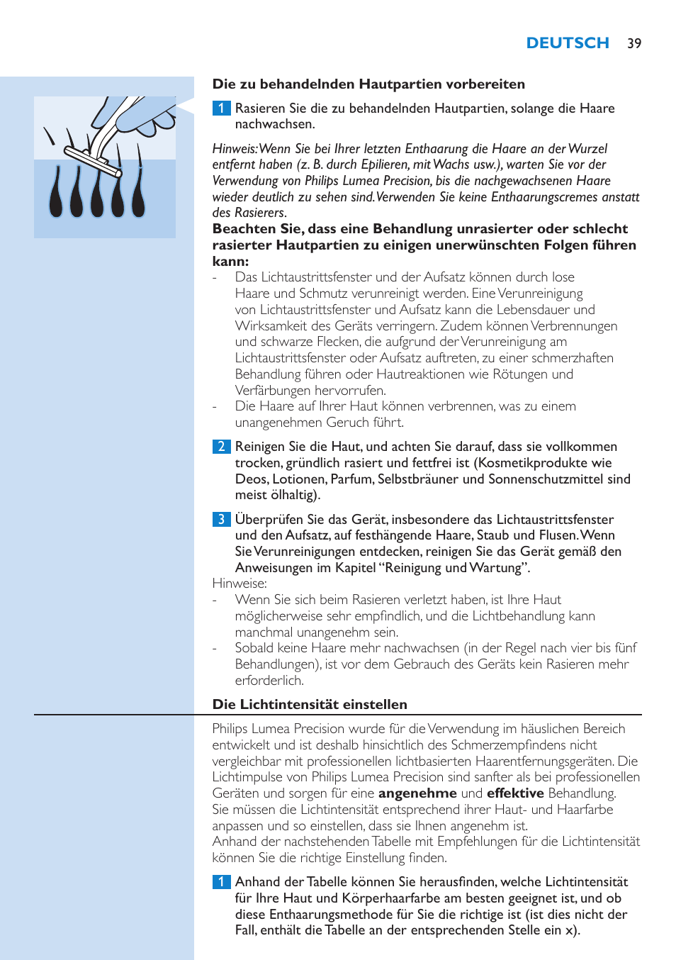 Philips Lumea Precision IPL Haarentfernungssystem User Manual | Page 39 / 110