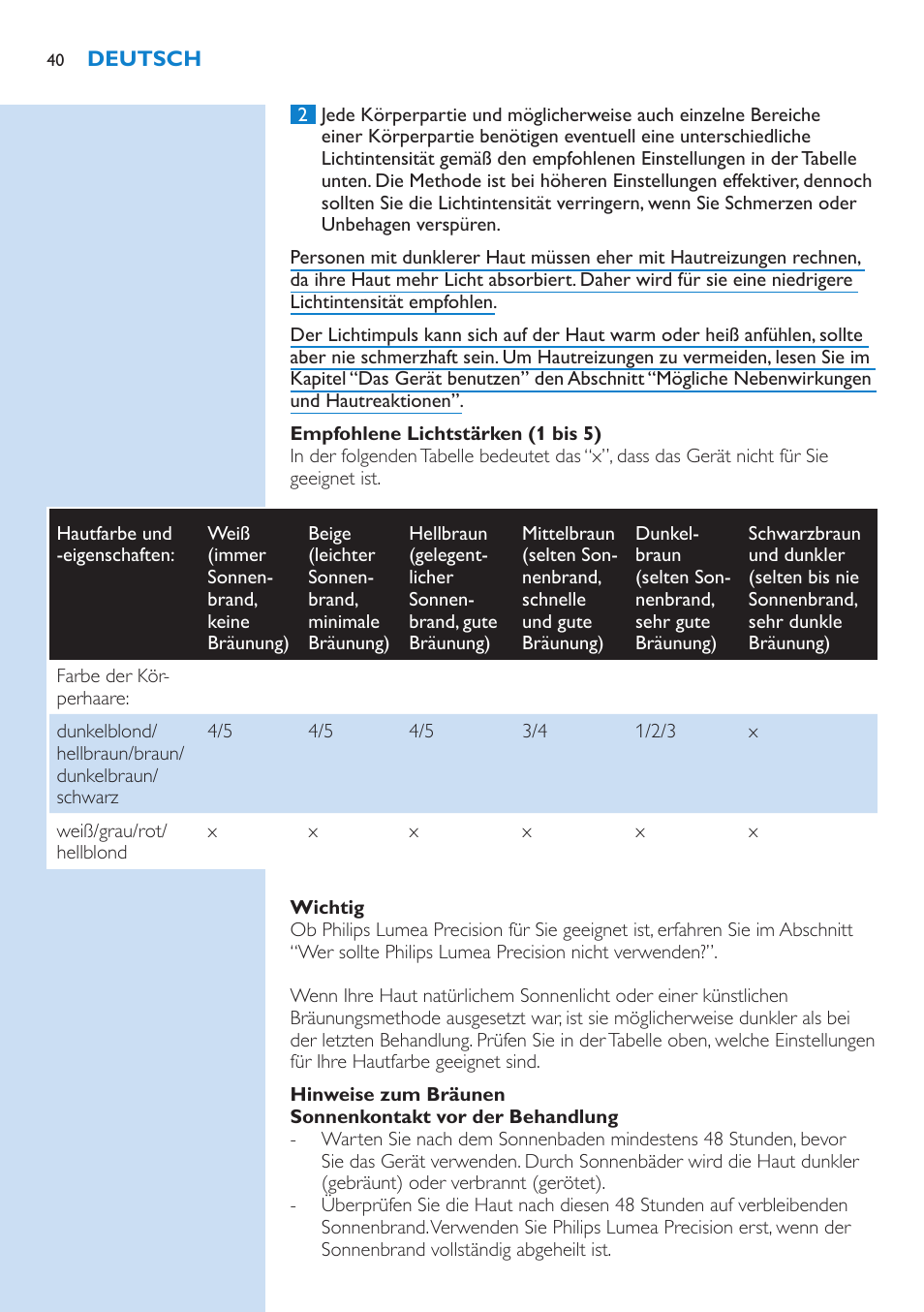 Philips Lumea Precision IPL Haarentfernungssystem User Manual | Page 40 / 110