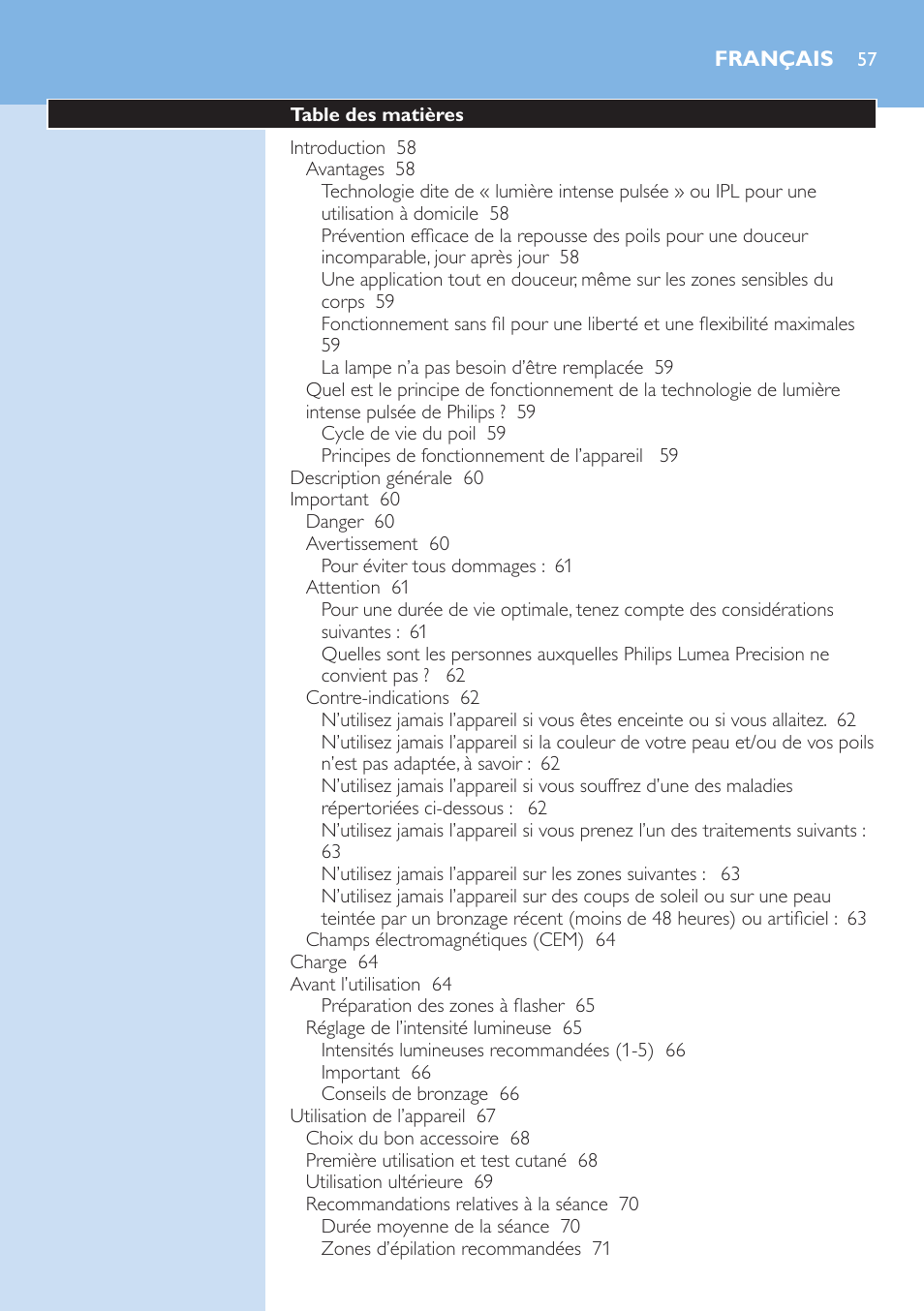Français, Français 5 | Philips Lumea Precision IPL Haarentfernungssystem User Manual | Page 57 / 110