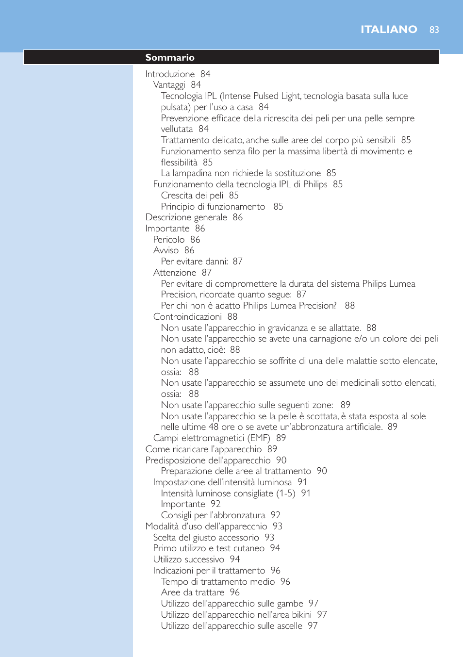 Italiano | Philips Lumea Precision IPL Haarentfernungssystem User Manual | Page 83 / 110