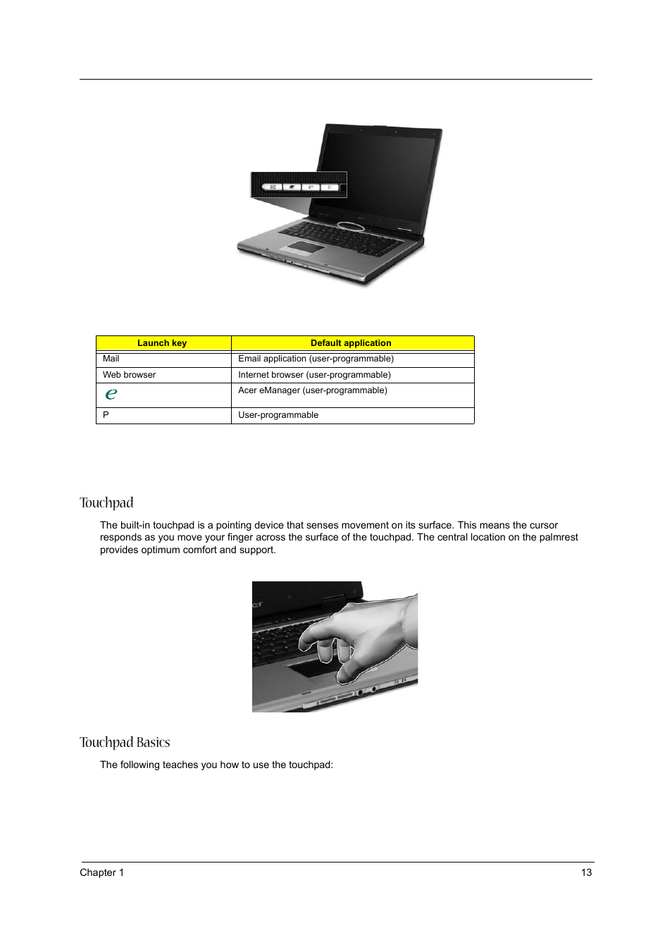 Touchpad, Touchpad basics | Acer 3020 User Manual | Page 19 / 95