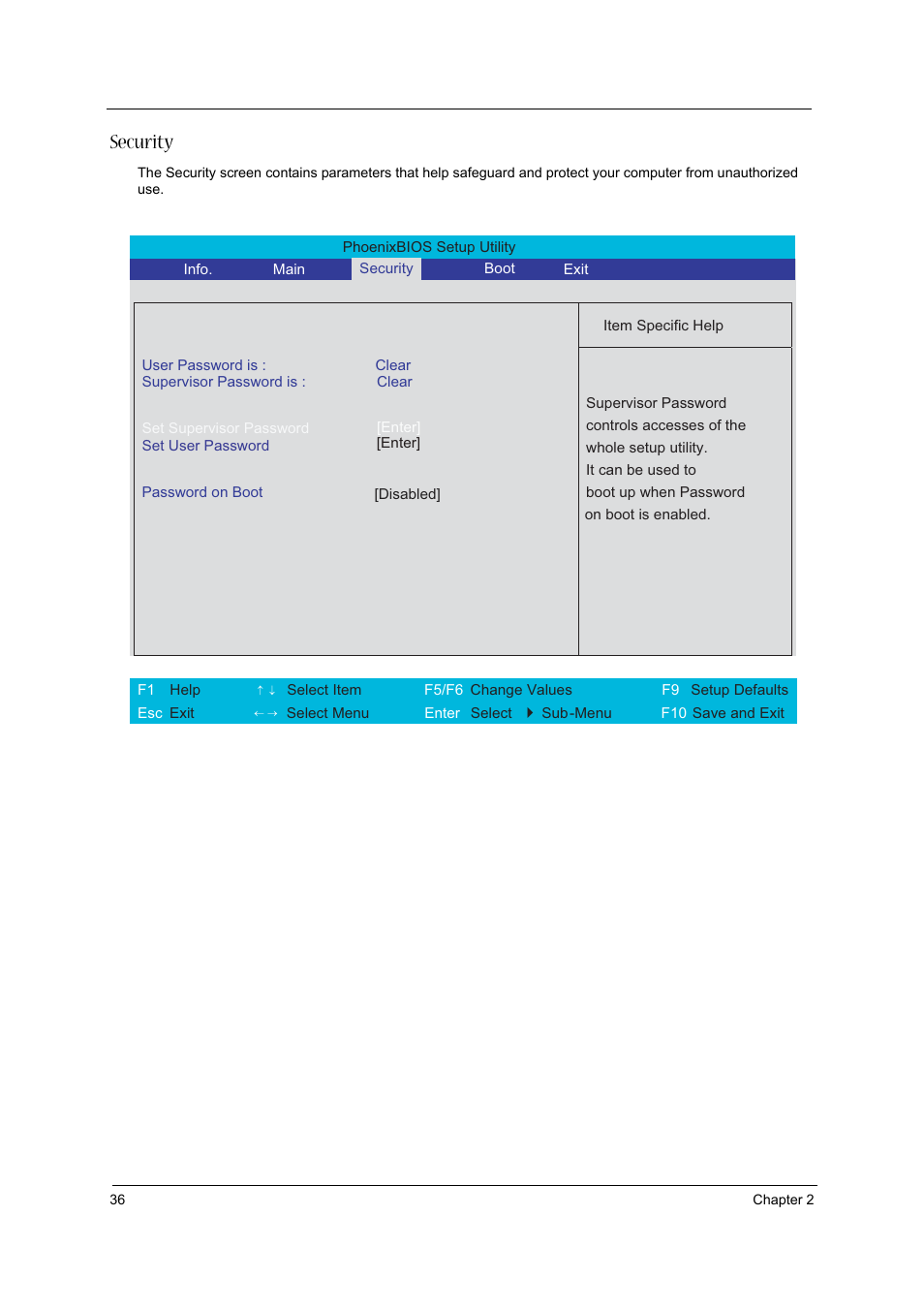 Security | Acer 3020 User Manual | Page 42 / 95