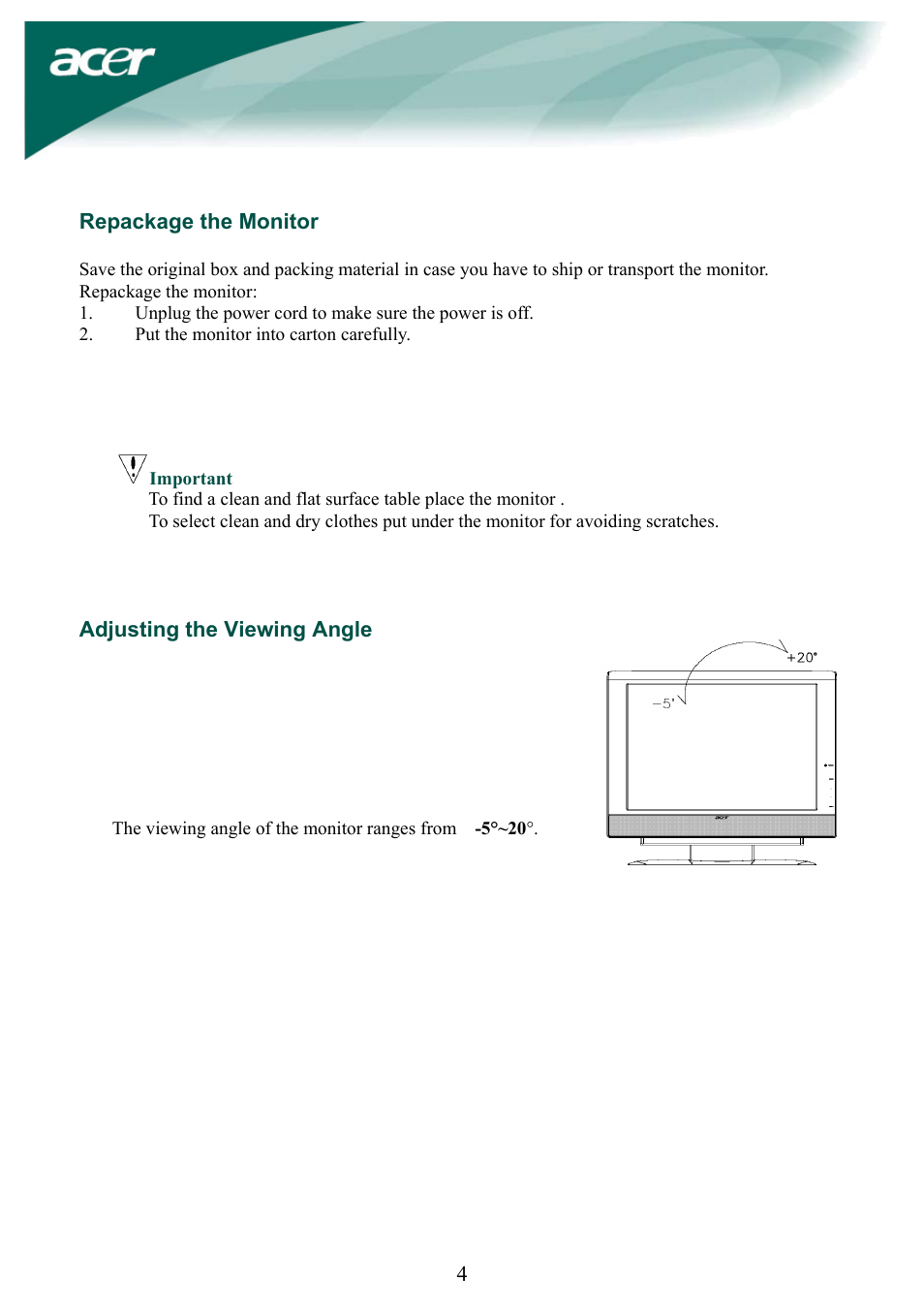 Acer AL2032W User Manual | Page 4 / 10