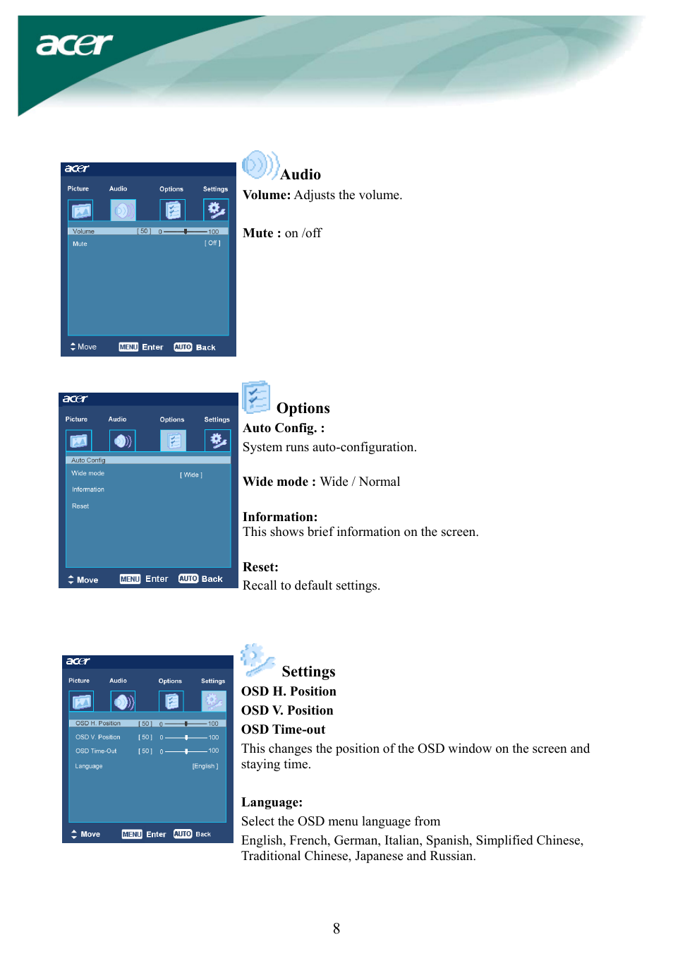 Acer AL2032W User Manual | Page 8 / 10