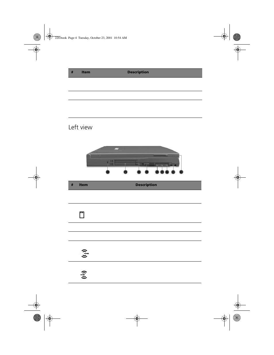 Left view | Acer 220 Series User Manual | Page 12 / 77