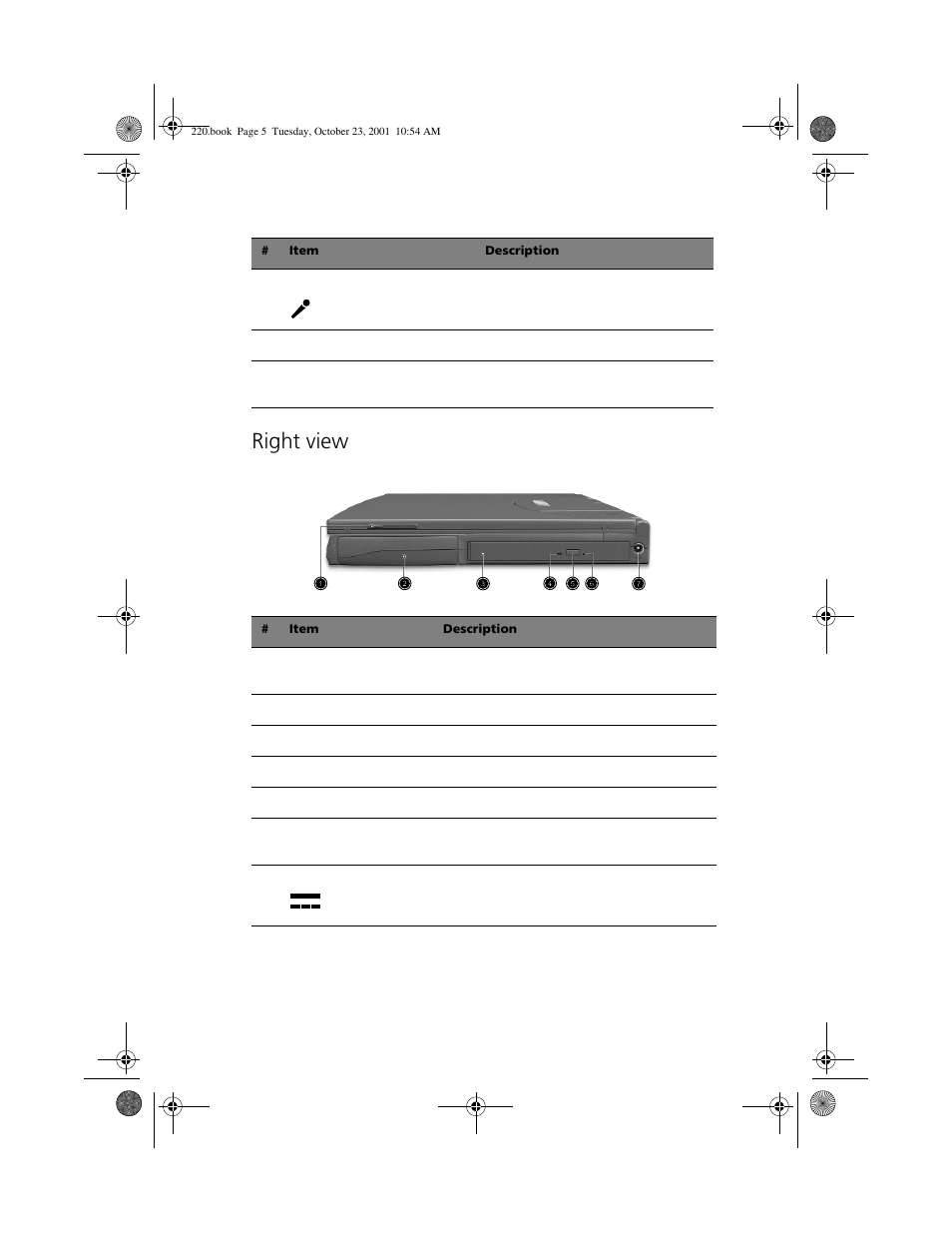 Right view | Acer 220 Series User Manual | Page 13 / 77